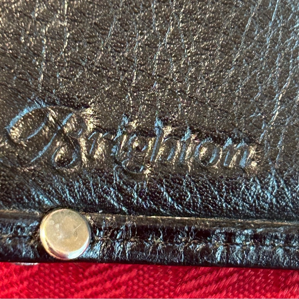 Brighton Black Leather Crocodile Bifold Wallet Change Card Slots 2 Snap Sections - Picture 4 of 7